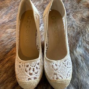 Groove Lace and Braid Wedge Heels